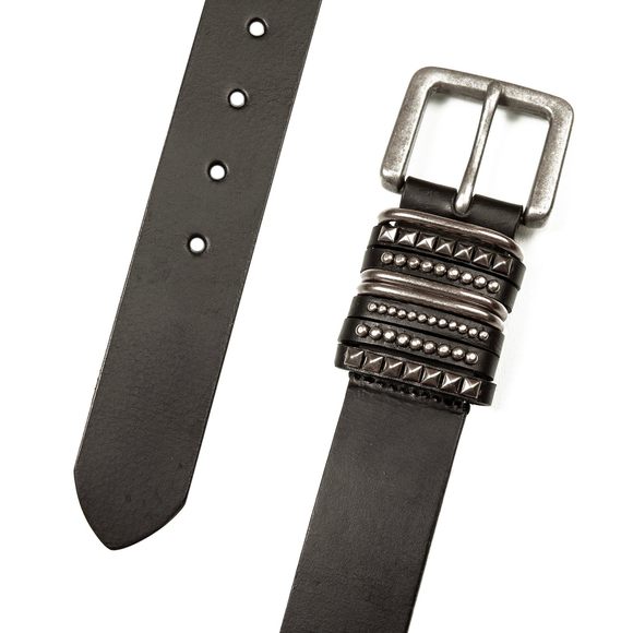 Women\'s Leather Bold Fashion Statement Belts, Multiple Keeper Stud Trim-black,⭐️